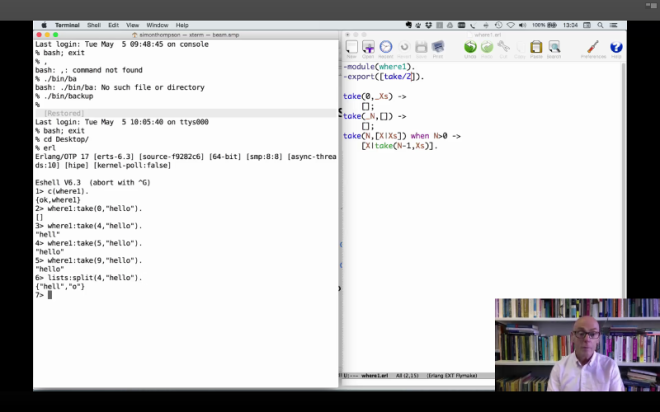 Screen shot of Prof Thompson live coding